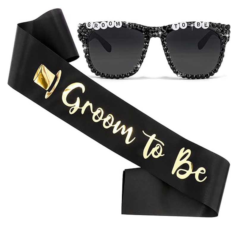 Men'S Grooming Kits - Bruidegom Zwart Satijnen Sjerp Strass Decoratieset